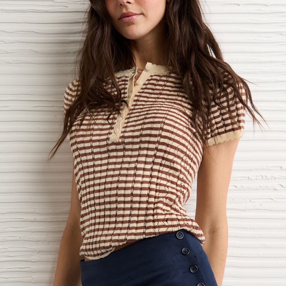AE Henley Pointelle Sweater T-Shirt - Picture 2 of 8